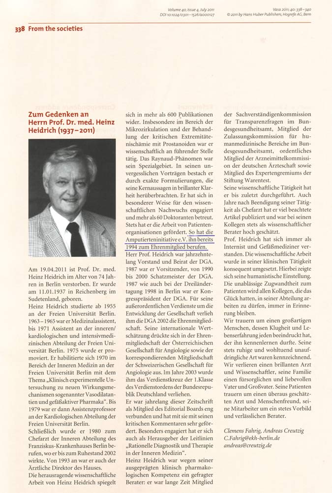 Nachruf Prof. Heinz Heidrich